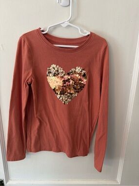 jumping beans Rust Long-Sleeve Top with Reversible Sequin Heart